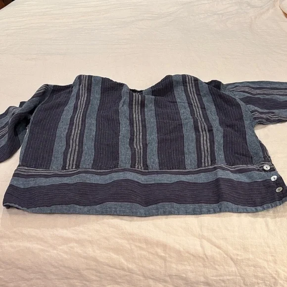 bryn Walker Navy and Gray Striped Blouse - Picture 5 of 9